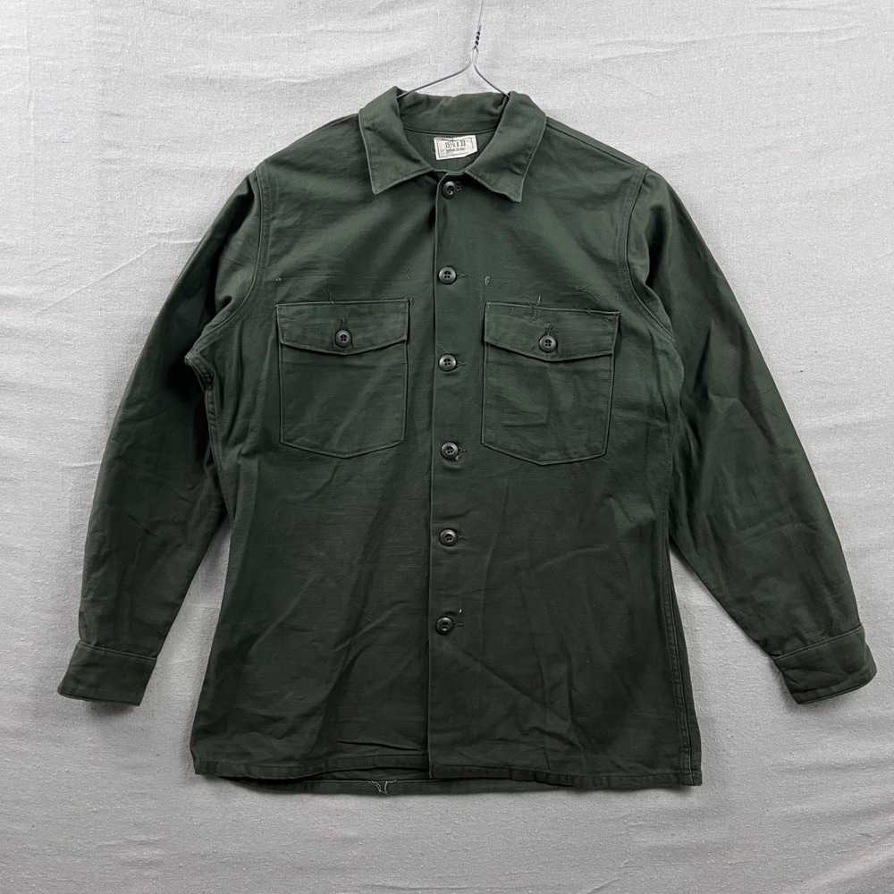 US Military Utility Shirt Mens 15.5x33 Green OG-107 Cotton Sateen 1976 Vintage